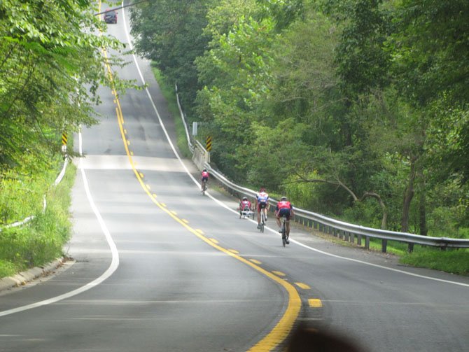 Veterans, including who have lost limbs, use adaptive bikes to tackle steep hills on River Road and were clocked going more than 45 miles per hour, as part of a Walter Reed program, Ride 2 Recovery. 
