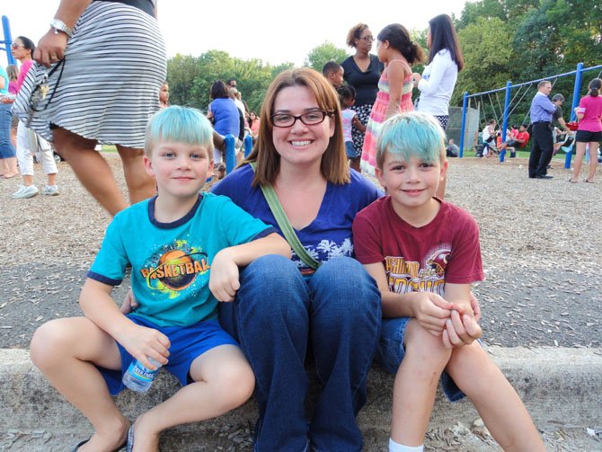 Enjoying London Towne Elementary’s picnic are mom Emily Horning and sons (from left) William, 7, and Dimitri, 9.

