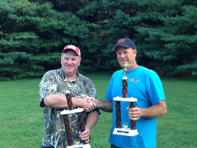 Virginia State Sporting Clays champion James McGowan, left, and runner-up Barry Moore Jr.
