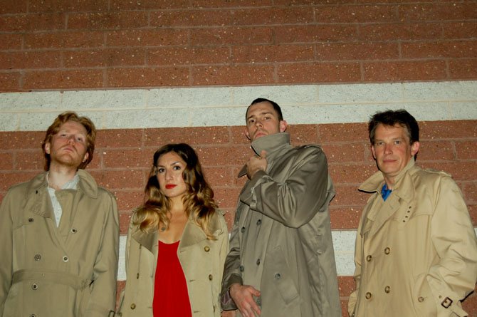 “The 39 Steps” cast, from left: Evan Crump, Emily Levey, James Finley and Nick Rose.
