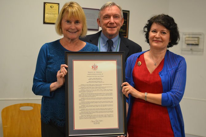 State Sen. Barbra Favola (D-31); Neil Trent, president and CEO, Animal Welfare League of Arlington; and Patricia Ragan, chairman of AWLA board of directors