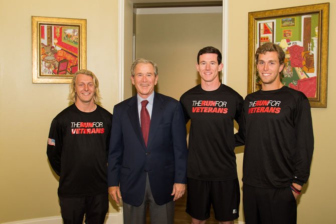 Team O'Toole, (Tim Dwyer, Brendan O'Toole and Joey Dwyer) meets with former President George Bush during a stop in Dallas.