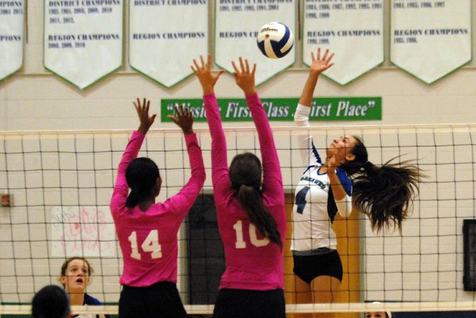 South Lakes sophomore Melody Caloyannides totaled 18 kills against Herndon on Monday.