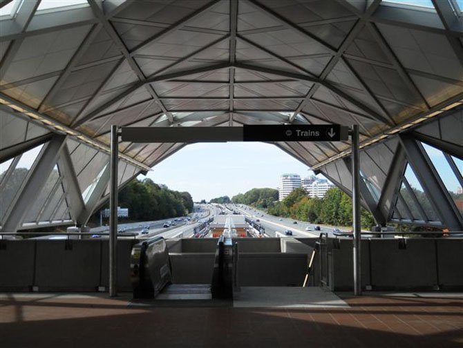 This is what passengers will see looking west from the mezzanine at the Wiehle-Reston East Metrorail Station. 