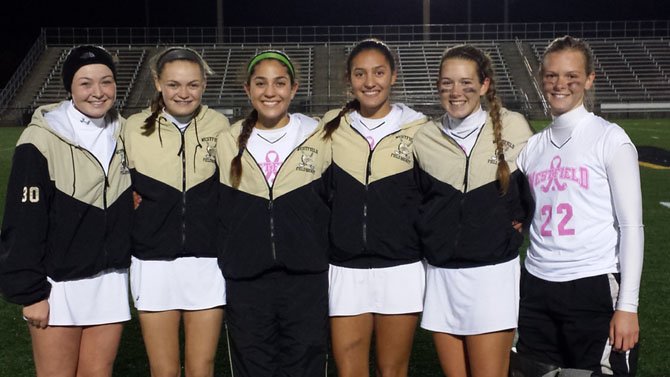 The Westfield field hockey team has three pairs of sisters. Pictured from left: Grace Horgan, Sarah Horgan, Sara Ayoub, Becca Ayoub, Katelyn Rennyson and Callie Rennyson.