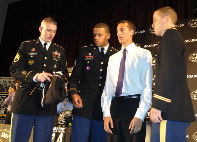 From left are Army Staff Sgt. Joseph Clickenbeard, Staff Sgt. Jeffery Wallace, Gabe Luebbe and 2nd Lt. Kevin Smith.