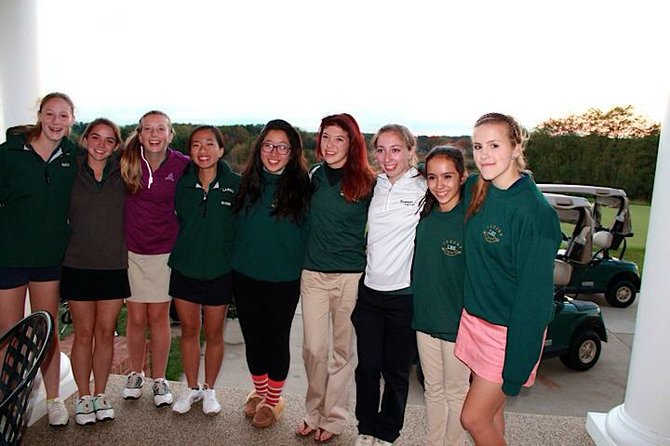 Nine Langley HS girls made it to the state qualifier. From left: Kendall Deese, Veronica Smith, Kaitlin Bonacci, Maddy Nguyen, Cathy Park, Lauren Smith, Rachel Zmuda, Maria McQuade, Anna Sampson.