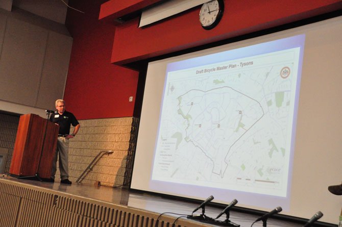 Charlie Strunk, bicycle coordinator for the Fairfax County Department of Transportation, discusses the Fairfax County Bicycle Master Plan for Tysons Corner at the Fairfax Advocates for Better Bicycling Summit Saturday, Nov. 3. 