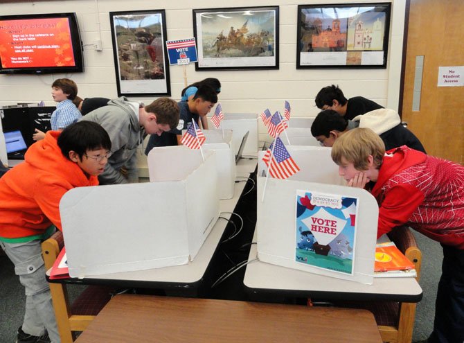 Students voting in Rocky Run’s mock election.
