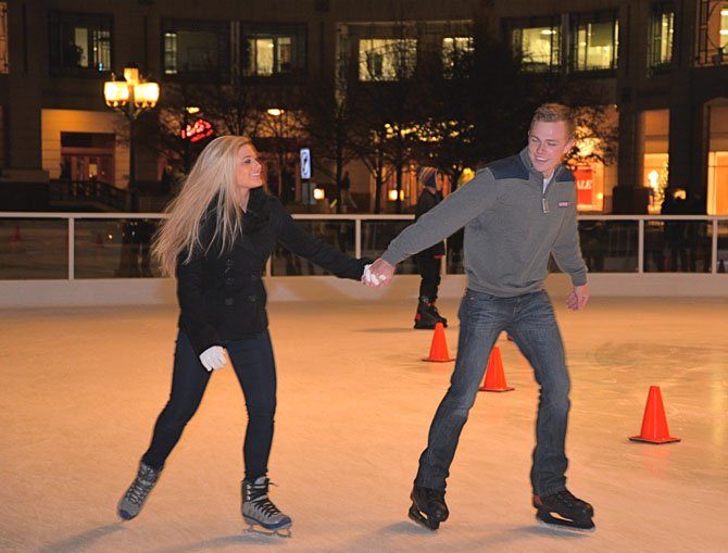 Danielle Kressin and Will Pendergast ventured east from Leesburg. "Having fun," laughed Kressin. They were certainly two of the more accomplished skaters on the ice on Monday.