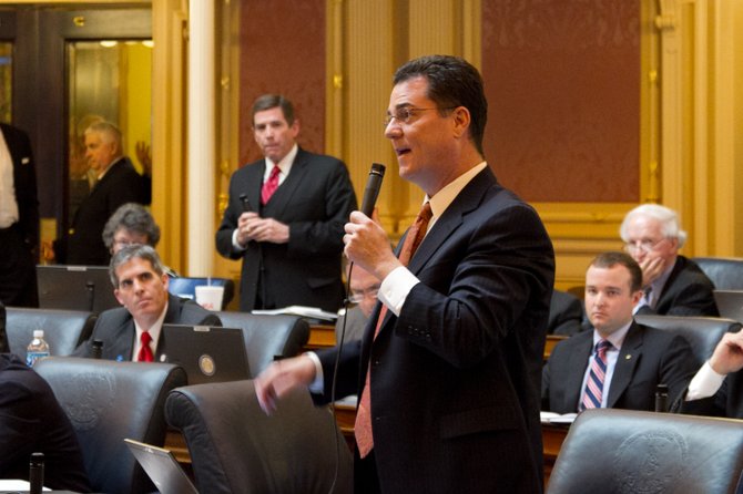 Del. Dave Albo debates the landmark transportation bill on the House floor of the Virginia General Assembly last February. 