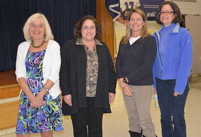 From left: Dr. Judith Owens, MD, MPH, D’ABSM is the Director of Sleep Medicine for Children’s National Medical Center and heads the consultant group contracted by Fairfax County Public Schools to study the later start times and to present cost-effective scenarios for implementing the change. She is joined by Monica Cameron, Frost PTA President, Lisa Ross, Woodson Pyramid Coordinator, and Phyllis Payne, co-founder of Start Later for Excellence in Education Proposal (SLEEP). 
