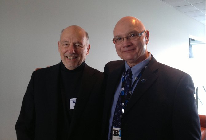 CDaniel Clemente, Rector of George Mason University (left) with Penn State Athletic Director David Joyner at Beaver Stadium.