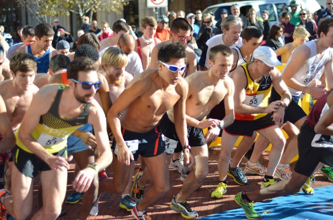 On Nov. 9, runners in the male elite or men's competitive mile group begin their race. 