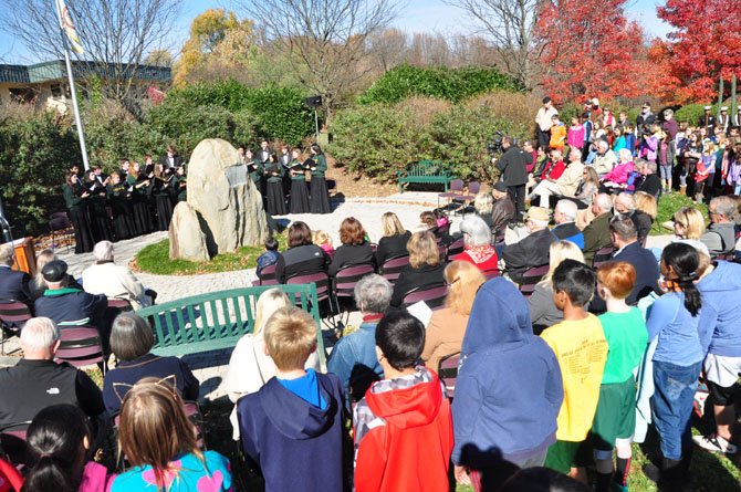 A crowd gathers at the Great Falls Freedom Memorial to commemorate Veterans Day Monday, Nov. 11. 