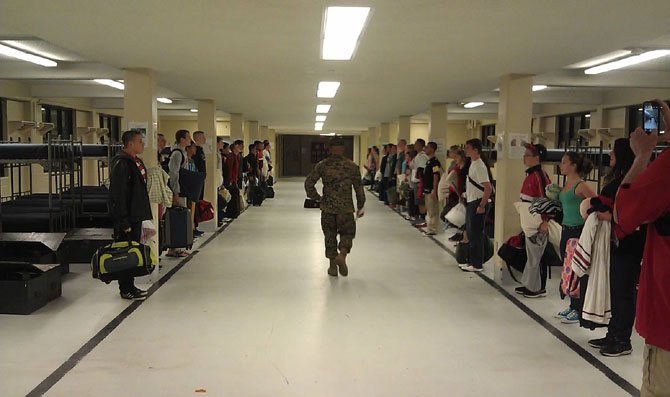 Students in the Herndon High Schools Naval Junior ROTC await inspection during a trip to Parris Island, S.C.