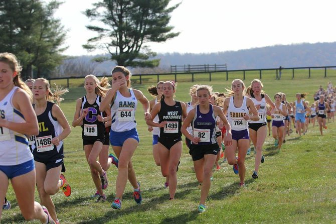 West Potomac senior Katie Genuario (1499) earned all-state honors at the VHSL state cross country meet, placing 11th in the 6A girls’ race on Nov. 15 at Great Meadow.