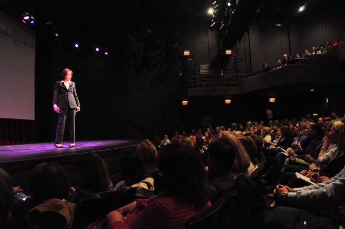 Dr. Madeline Levine, a psychologist and bestselling author, speaks to a packed house at the Alden Theatre Tuesday, Nov. 19.