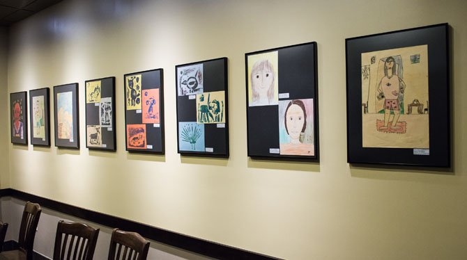 Children’s art on exhibit at Great Falls Starbucks.