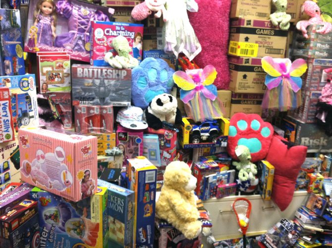 Last year: A typical collection of donated toys.