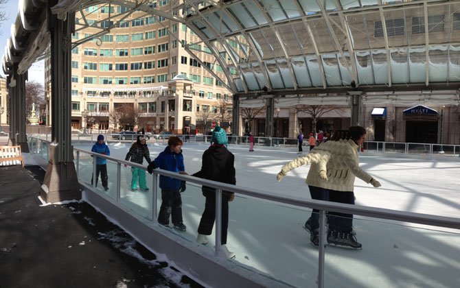 Despite the cold weather, families emerged from indoors for an afternoon of fun at the Reston Ice Rink.