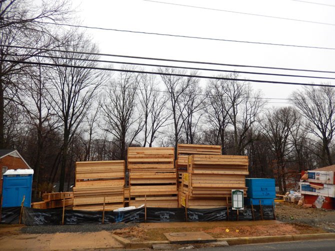 A pile of lumber at a construction site on Vienna’s Kingsley Road.