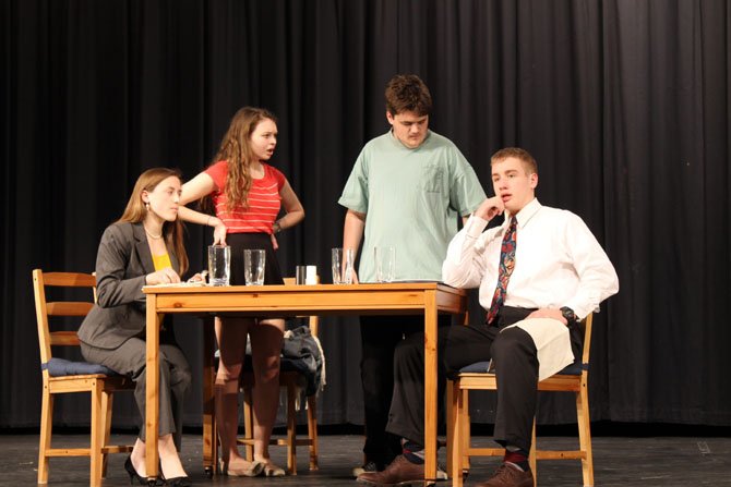 West Springfield High School students Elizabeth Barto, Bonnie McClellan, Austin Morrison and Josh Elliot portray the Miller family in West Springfield’s one-act play, “Nerdicus (My Brother with Autism.)”  West Springfield won the VHSL 6A North Regional One-Act Championship on Feb. 8 and will compete in the state finals on March 8 in Charlottesville.  
