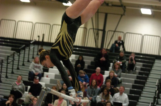 Westfield senior Katie Freix won the all-around championship at the Conference 5 gymnastics meet on Feb. 6 at Centreville High School.