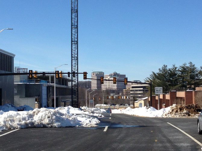 A view of Reston Station Avenue, a new road being constructed alongside the Wiehle-Reston East metro station. 