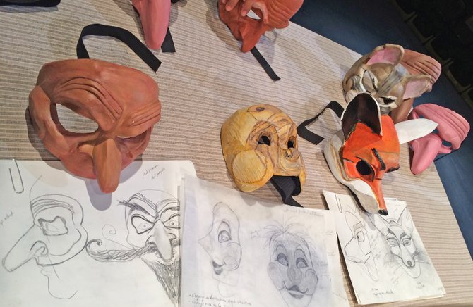 Masks under construction for new production of "Pinocchio." Masks by Tara Cariaso at Waxing Moon Masks, and by Aaron Cromie.
