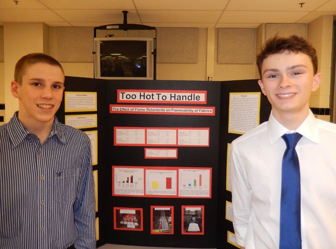 (From left) Phillip Sullivan and Liam Murphy researched flame retardants.