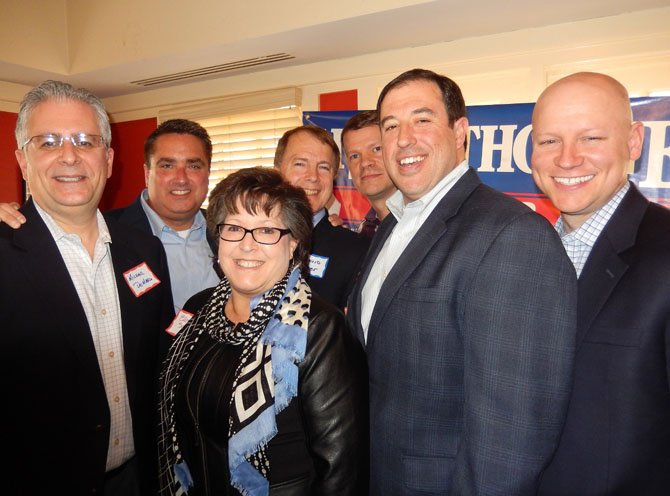 (From left) are Michael De Marco, Scott Silverthorne, Ellie Schmidt, David Meyer, Jeff Greenfield, Dan Drummond and Steven Stombres. (Neither Drummond, nor Stombres, are running for re-election).