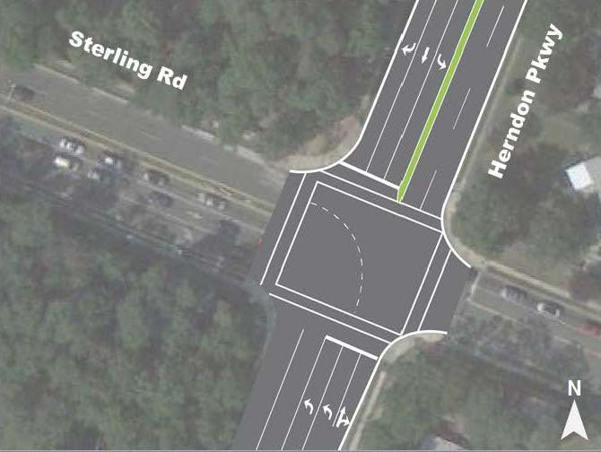 An image of Option L3, a new traffic plan reassigning turning lanes at the intersection of Herndon Parkway and Sterling Road.