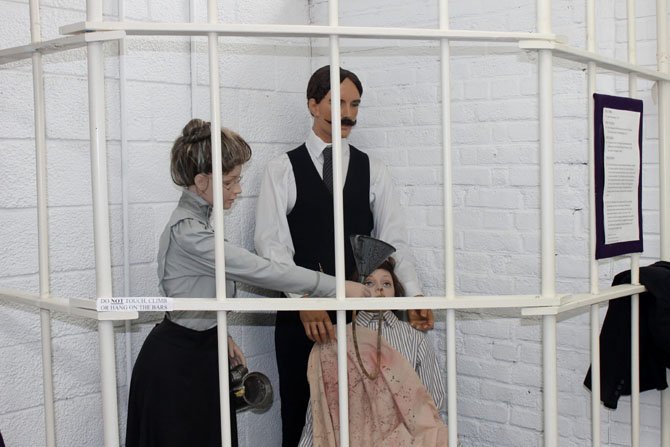 The Workhouse Prison Museum in Lorton, located on the campus of the Workhouse Arts Center, provides a glimpse into the bravery of the suffragists who were imprisoned there in 1917. In the exhibit pictured above, a suffragist is force-fed by prison guards.
