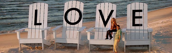 LOVE letters on oversized chairs on Virginia’s Eastern Shore.