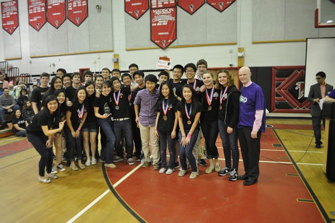 James Madison High School at the 2014 State Competition, which was at James Madison, posing with Ryan McElveen for receiving the "Team of the Year" award.
