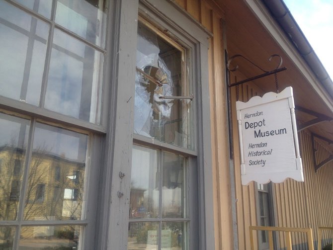 Glass windows at the Herndon Depot Station, at 717 Lynn Street Herndon, were found destroyed on April 1. The building is listed on the National Register of Historic Places.