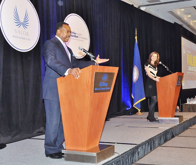 Valor Awards emcees Leon Harris and Alison Starling, evening anchors for ABC7/WJLA-TV, announced the winners.