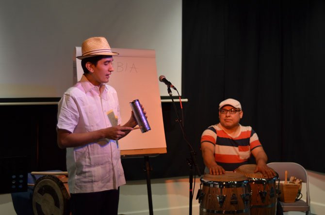 Musician Mauricio Salguero and percussionist Martín Zúñiga gave a pre-concert discussion and demonstration on Latin rhythms before a concert with the group Americas Ensemble at ArtSpace Herndon.