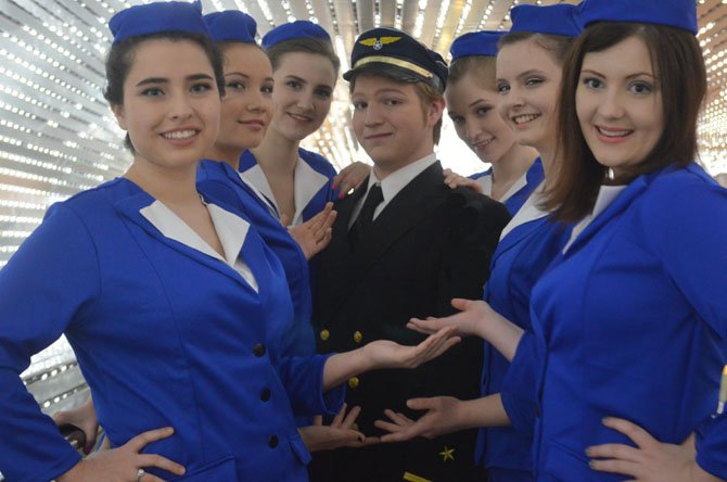 Alex Stone, center, plays daring con artist Frank Abagnale Jr. in “Catch Me If You Can.”