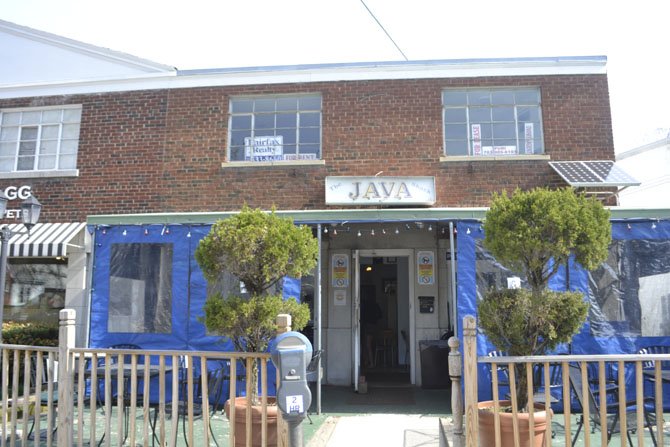 Outside view of Arlington's Java Shack Coffee House. To the right, one of the coffee shop's solar panels where customers can connect to wifi.   