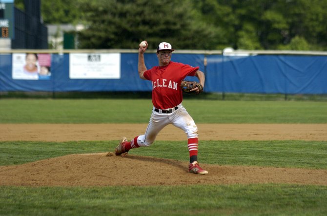 McLean senior Joey Sullivan pitched a three-hit shutout against South Lakes during the Conference 6 quarterfinals on Saturday afternoon.