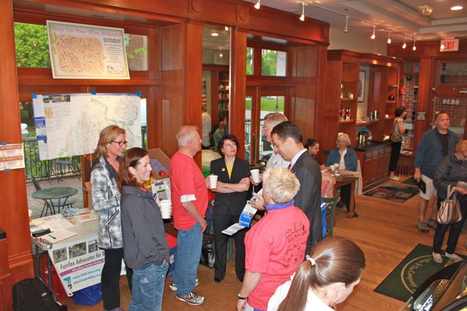 Local politicians meet with Bike to Work Day advocates at Greenberry’s. Not many cyclists showed up at Bike to Work Day pit stop during the deluge Friday morning.
