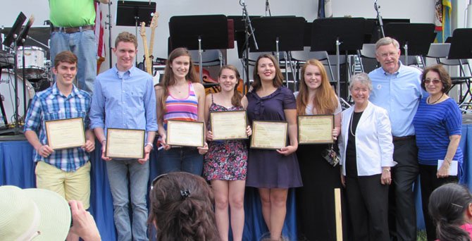 The recipients display their awards, as presented by John Foust, Dranesville District Supervisor; Janie Strauss, Dranesville District School Board Member; and Sally Horn, McLean Citizens Association President.