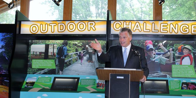 Virginia Governor Terry McAuliffe congratulates Mason Neck State Park for winning second place in the “America is Your Park” campaign.
