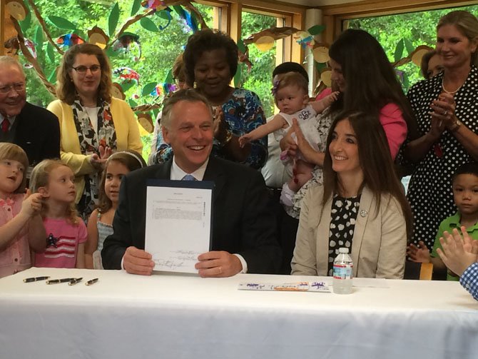 Governor Terry McAuliffe and Del. Eileen Filler-Corn (D-41) at the bill signing event at Kiddie Country in Burke.