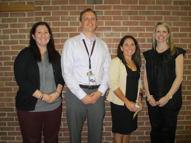 Accepting Vienna Woman’s Club $500 grants each for their elementary schools are Vienna Elementary School principal intern Katharine Richman, Cunningham Park ES assistant principal Dylan Taylor, Marshall Road ES principal Jennifer Heiges and Louise Archer ES assistant principal Jennifer Condra.