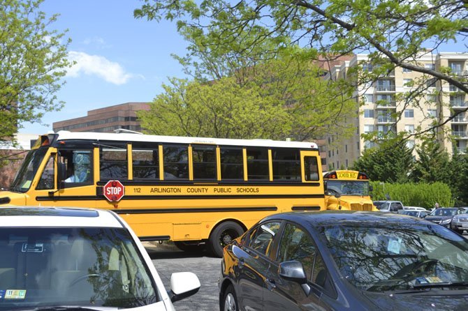 An APS school bus outside of Key Elementary School in Arlington.