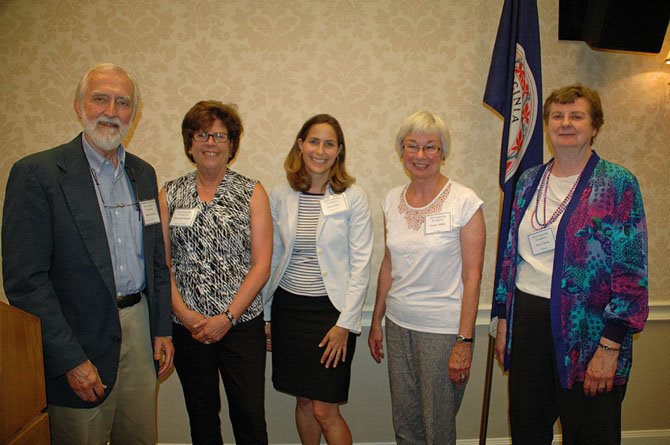 2014-15 officers of the Senior Adult Council installed by Jane Rudolph (center), director of the Department of Parks and Recreation, from left, are John Gunning, treasurer; Christine Werner, secretary; Cindy Miller, chair, and Vera Lebeau, co-chair.
