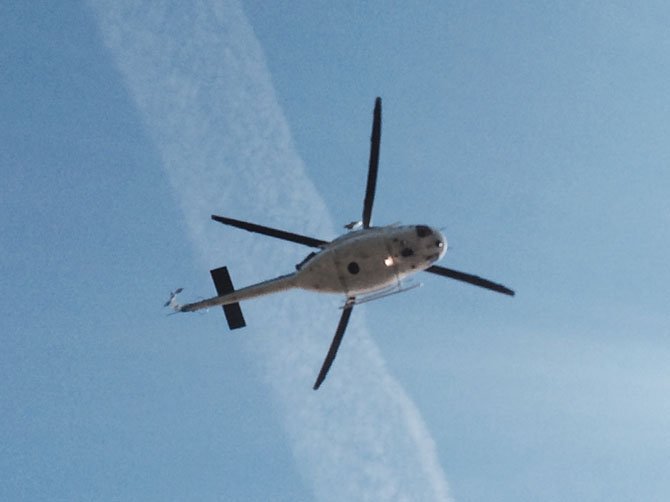 Park service helicopter searches over Great Falls on Sunday, June 15 before the search for the possibly missing kayaker was called off.
